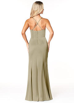 Azazie Marzia Bridesmaid Dresses Moss Green Sheath Cowl Pleated Stretch Satin Dress image4