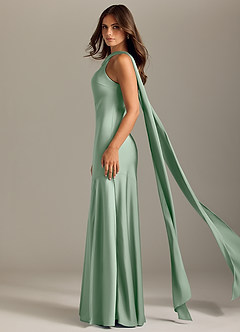 Azazie Kinsley Bridesmaid Dresses Agave Mermaid Side Slit Stretch Satin Dress image4