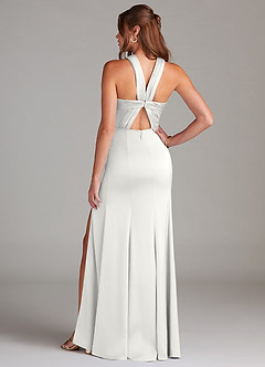 Azazie Rue Vestidos de damas de honor Vestido de Blanco de Satén Elástico de Corte Sirena con Plisado image7