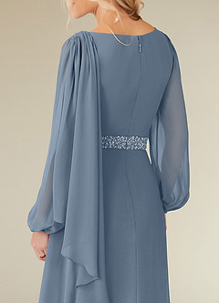 Azazie Priyanka Mother of the Bride Dresses Dusty Blue A-Line Boatneck Pleated Chiffon Dress image4