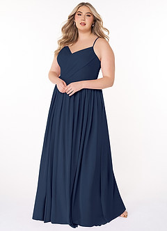 Azazie Cora Vestidos de damas de honor Vestido de Azul Marino Oscuro de Gasa de Corte en A con Plisado image8