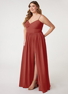 Azazie Zeya Brautjungfernkleider A-Linie V-Hals Gefaltet Chiffon Kleid Terrakotta image8