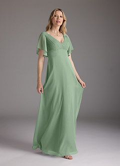Azazie Alessa vestidos de madre de la novia Vestido de Matcha de Gasa de Corte En A con Cuello en V plisado image4