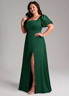 Azazie Fyona Bridesmaid Dresses Dark Green A-Line Pleated Stretch Satin Dress image12