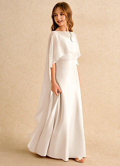 Azazie Fishie Girls Formal 플라워 걸 드레스 A라인 매트 새틴 플로어 길이 드레스 image6