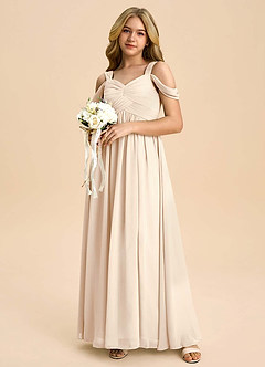 Azazie Lianne Junior White Alabaster A-Line Off the Shoulder Chiffon Dress image1