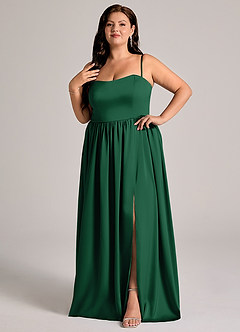 Azazie Calianna Bridesmaid Dresses Dark Green A-Line Off the Shoulder Stretch Satin Convertible Dress image9