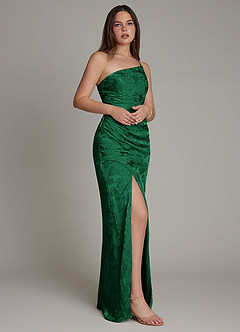 Azazie Mishka Bridesmaid Dresses Evergreen Jacquard Sheath One Shoulder Floral Jacquard Dress image4