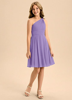 Azazie Charlize Junior Linia A Pofałdowany Szyfon Mini Młodsza druhna Sukienka image3