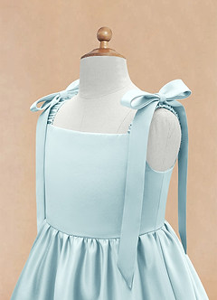 Azazie Chelsie Flower Girl Dresses Sea Glass A-Line Bow Matte Satin Dress image8