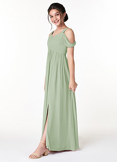 Azazie Lianne Junior Jurk van Chiffon met A-Lijn Off the Shoulder Stoffige Salie image3