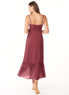 Azazie Justina Robes de demoiselle d'honneur Robe Trapèze en Mousseline de soie Encolure en Forme de Cœur Merlot image2