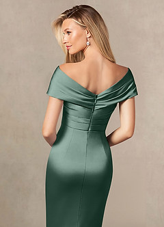 Azazie Ludlow At-home Try On Dresses Eucalyptus Mermaid Pleated Stretch Satin Dress image5