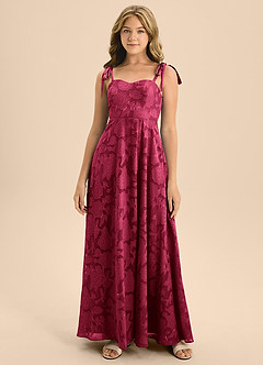 Azazie Rosey Junior Burgundy A-Line Sweetheart Neckline Floral Burnout Dress image4