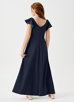 Azazie Omari Junior Dark Navy A-Line Pleated Stretch Crepe Dress image2