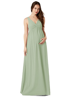 Azazie Yetta vestidos de dama de honor de maternidad Vestido de Corte En A Cuello en V fruncido Hasta el suelo Gasa image1