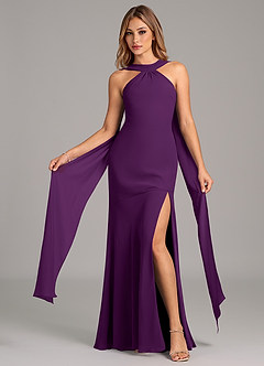 Azazie Kinsley Vestidos de damas de honor Vestido de Uva de Gasa de Corte Sirena con Plisado image5