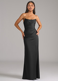 Azazie Marla Bridesmaid Dresses Black Sheath Strapless Stretch Satin Convertible Dress image1