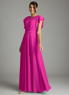 Azazie Daphne Modest Bridesmaid Dresses A-Line Ruffled Chiffon Floor-Length Dress image3