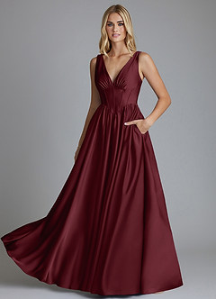 Azazie Delmie Vestidos de damas de honor Vestido de Cabernet de Satén Elástico de Corte en A con Corsé image6