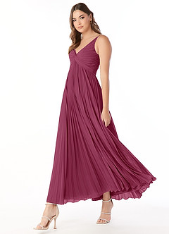 Azazie Raychelle Brautjungfernkleider A-Linie V-Hals Chiffon Kleid Maulbeerrot image3