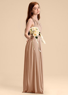 Azazie Bibiane Junior English Rose A-Line Pleated Stretch Satin Dress image5