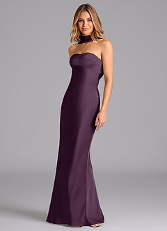 Azazie Lusinda Bridesmaid Dresses Plum Mermaid Strapless Stretch Satin Dress image1
