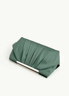 front 매칭 컬러 스트레치 새틴 청키힐 샌들 & 플리츠 클러치 세트