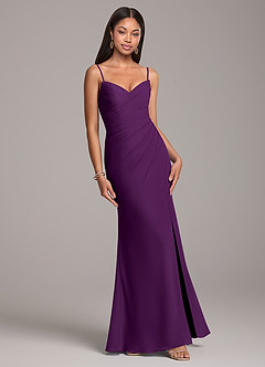 Azazie Yola Bridesmaid Dresses Grape Sheath Pleated Chiffon Convertible Dress image5
