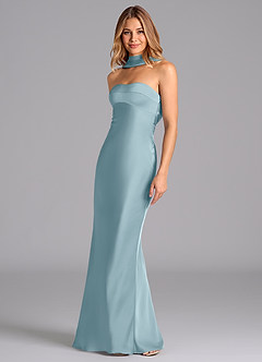 Azazie Lusinda Bridesmaid Dresses Moody Blue Mermaid Strapless Stretch Satin Dress image1