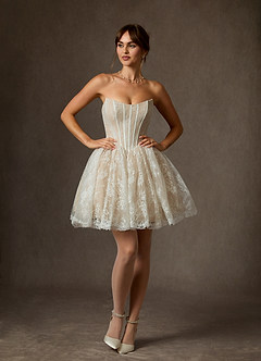 Azazie Clover Vestidos de novia Vestido de Blanco Diamante Nude de Encaje de Corte Princesa con Sin tirantes image1