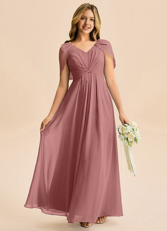 Azazie Emma Junior Robe Trapèze en Mousseline de soie Plissée Rose Du Désert image1