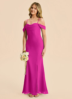 Azazie Nira Junior Vestido Fucsia de Gasa de Corte Sirena con Drapeado image1