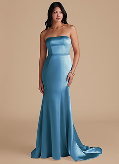 Azazie Aura Vestidos de damas de honor Vestido de Azul Acero de Satén Metálico de Corte Sirena Convertible image1