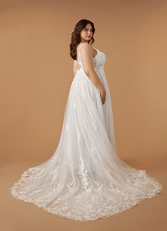 Azazie Arabelle Wedding Dresses Diamond White A-Line V-Neck Lace Tulle Dress image9