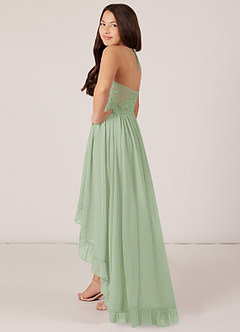 Azazie Sarafina Junior Dusty Sage A-Line Lace Chiffon Dress image5