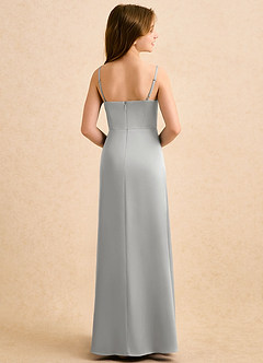 Azazie Shira Girls Formal Robe Demoiselle D'honneur Fillette Robe Trapèze en Satin extensible Plissée Argent image2