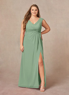 Azazie Sally Kleider für die Brautmutter A-Linie V-Hals Gefaltet Chiffon Kleid Matcha image6
