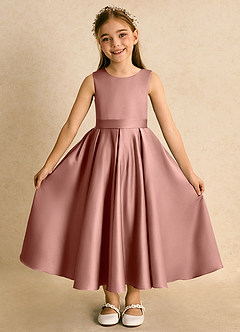 Azazie Junebuj vestidos de niña de las flores Vestido de Rosa De Cedro de Satin Mate de Princesa con Plisado image4