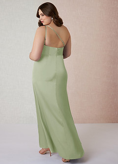 Azazie Mika Bridesmaid Dresses Dusty Sage Sheath One Shoulder Stretch Satin Dress image11