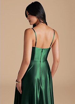 Azazie Elle Vestidos de damas de honor Vestido de Verde Oscuro de Satén Metálico de Corte en A con Con bolsillos image7