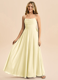 Azazie Bear Junior Lemon Sorbet A-Line Pleated Chiffon Dress image4