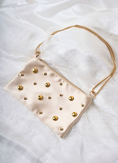 front Studded Satin Shoulder Chain Bag