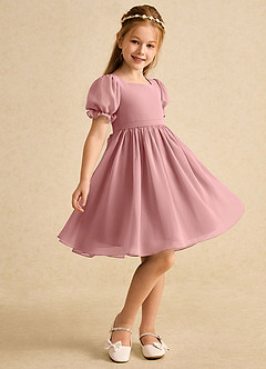 Azazie Jolie Blumenmädchenkleider A-Linie mit ärmel Chiffon Kleid Altrosa image1