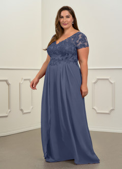Azazie Dunja Mother of the Bride Dresses Stormy A-Line V-Neck Lace Chiffon Dress image10