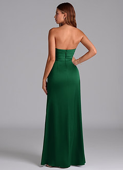 Azazie Claudelle At-home Try On Dresses Dusty Blue Mermaid Strapless Stretch Satin Dress image7