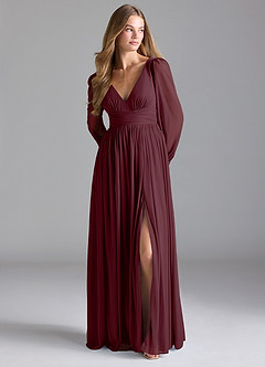 Azazie Norah Bridesmaid Dresses Cabernet A-Line Mesh Dress image3