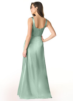 Azazie Joyce Bridesmaid Dresses Agave A-Line Side Slit Metallic Satin Dress image2
