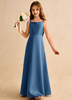 Azazie Joella Girls Formal Flower Girl Dresses Twilight A-Line Pleated Matte Satin Dress image3