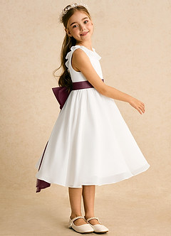 Azazie Dani Flower Girl Dresses Ivory Cabernet A-Line Bow Chiffon Dress image4